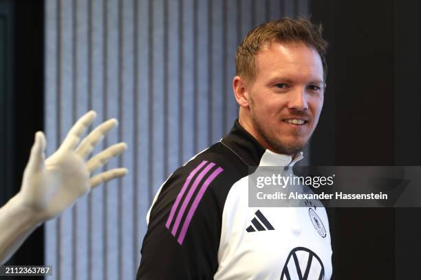 Julian Nagelsmann, head coach of Germany arrives for a press conference at DFB Campus on March 25, 2024 in Frankfurt am Main, Germany.