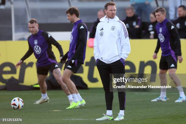 Julian Nagelsmann, head coach of Germany looks on during a training session of Team Germany at DFB Campus on March 25, 2024 in Frankfurt am Main,...