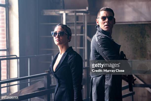 Actors Eréndira Ibarra and Brian Smith on the set of "The Matrix Reserrections", Berlin, Germany, 2020. {Photo by Murray Close/Getty Images}