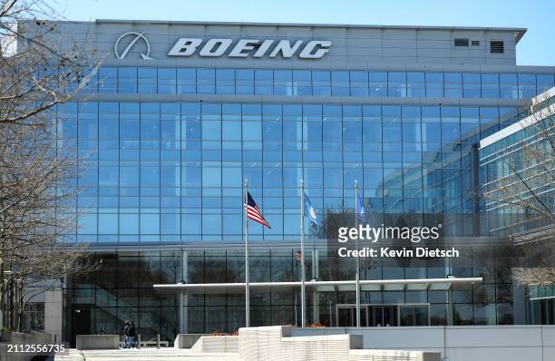 The exterior of the Boeing Company headquarters is seen on March 25, 2024 in Arlington, Virginia. Boeing CEO Dave Calhoun announced he intends to...