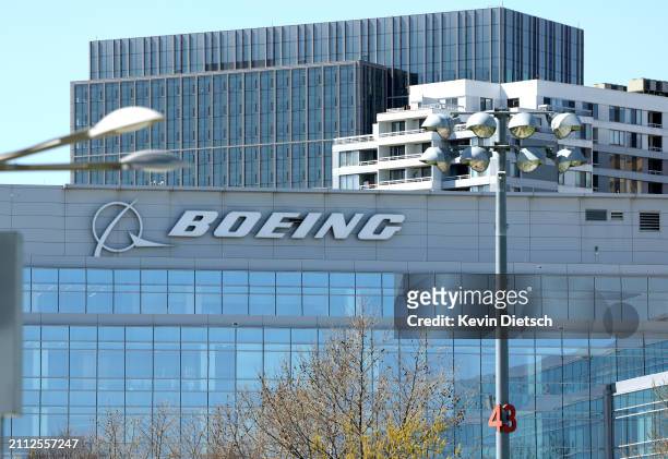 The exterior of the Boeing Company headquarters is seen on March 25, 2024 in Arlington, Virginia. Boeing CEO Dave Calhoun announced he intends to...