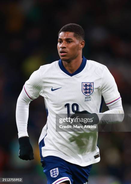 Marcus Rashford of England during the international friendly match between England and Brazil at Wembley Stadium on March 23, 2024 in London, England.