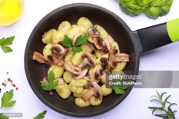 gnocchi pasta a light healthy italian meal - white mushroom stock pictures, royalty-free photos & images
