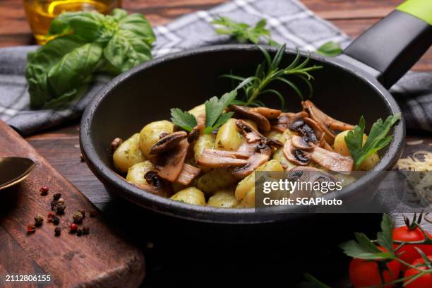 gnocchi pasta a light healthy italian meal - white mushroom stock pictures, royalty-free photos & images