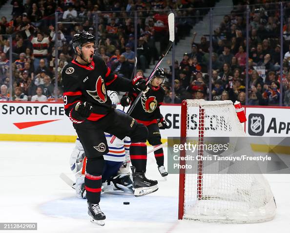 Batherson Drake Batherson of the Ottawa Senators celebrates his second period ...