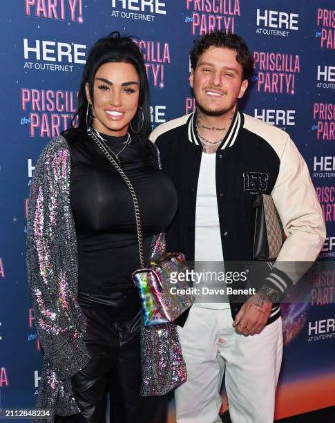 Katie Price and JJ Slater attend the press night performance of "Priscilla The Party!" at HERE at Outernet on March 25, 2024 in London, England.
