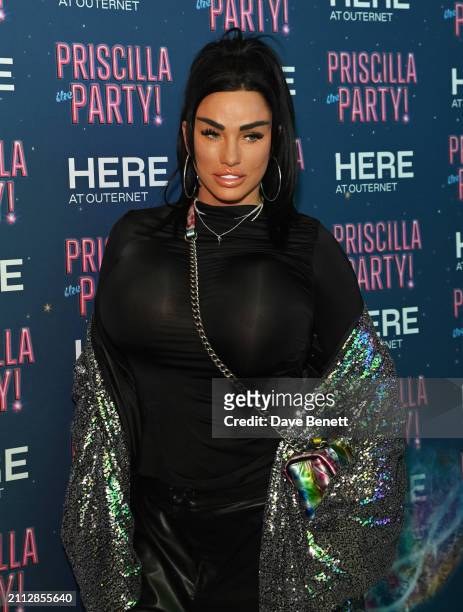 Katie Price attends the press night performance of "Priscilla The Party!" at HERE at Outernet on March 25, 2024 in London, England.
