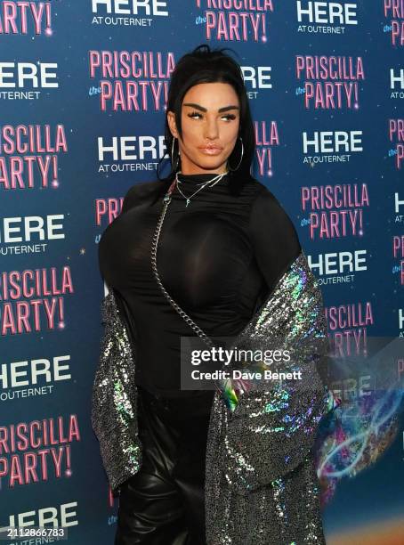 Katie Price attends the press night performance of "Priscilla The Party!" at HERE at Outernet on March 25, 2024 in London, England.