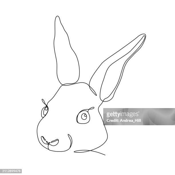 easter bunny face continuous single line drawing with editable stroke - cottontail stock illustrations