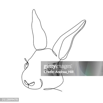 Easter Bunny Face Continuous Single Line Drawing with Editable Stroke Easter Bunny Face Continuous Single Line Drawing with Editable Stroke