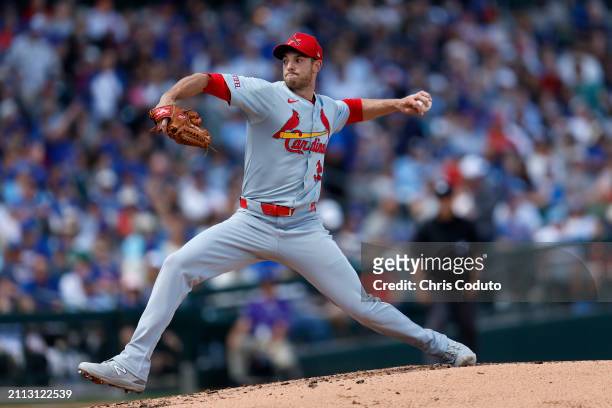 Steven Matz of the St. Louis Cardinals pitches against the Chicago Cubs during the first inning of a spring training game at Sloan Park on March 25,...