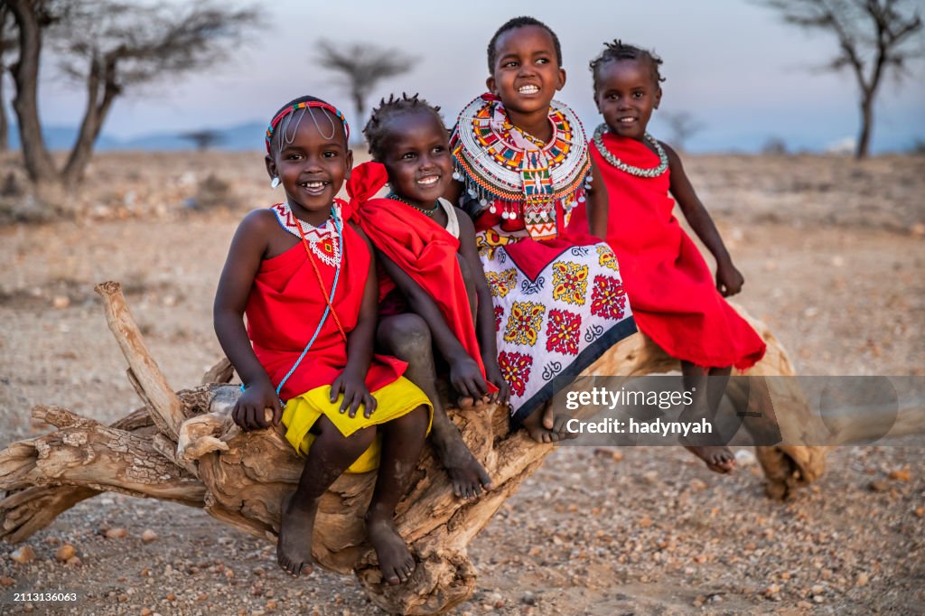 Group of African little children from Samburu tribe, Kenya, Africa
