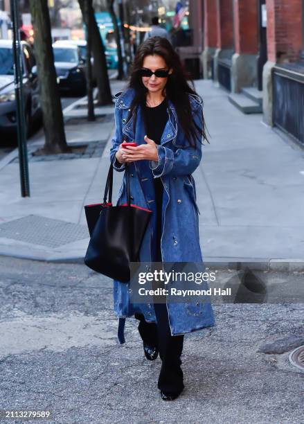 Katie Holmes is seen walking on March 25, 2024 in New York City.