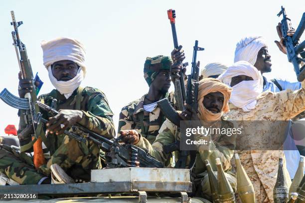 Fighters of the Sudan Liberation Movement, a Sudanese rebel group active in Sudan's Darfur State which supports army chief Abdel Fattah al-Burhan,...
