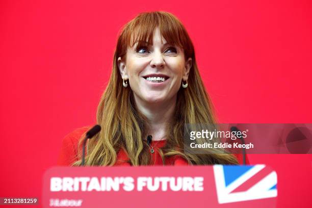 Labour Deputy Leader Angela Rayner launches the party's campaign for the May 2 local elections in the Dudley North constituency on March 28, 2024 in...
