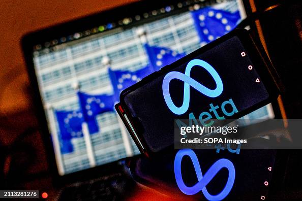 In this photo illustration, a Meta logo seen on a smartphone...