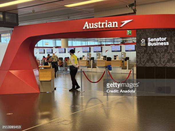 Closed check-in counters are seen at the Schwechat International Airport as cabin crews working at Austrian Airlines go on strike after 17 salary...