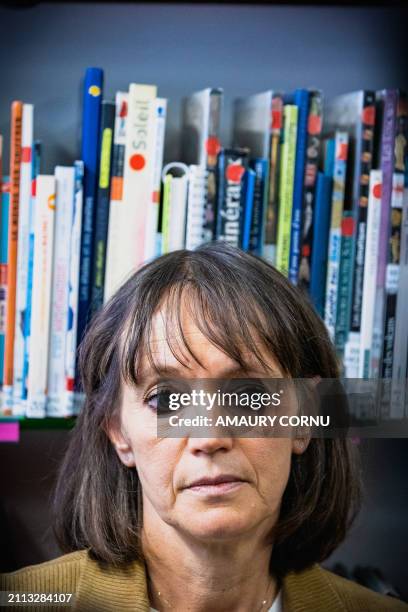 Paris academy principal Valerie Baglin-Le Goff, answers journalists' questions at the Maurice Ravel high school in Paris, France on March 5, 2024....