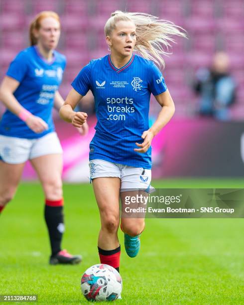 Rangers' Brogan Hay in action during the Sky Sports Cup Final match between Partick Thistle and Rangers at Tynecastle Park, on March 24 in Edinburgh,...