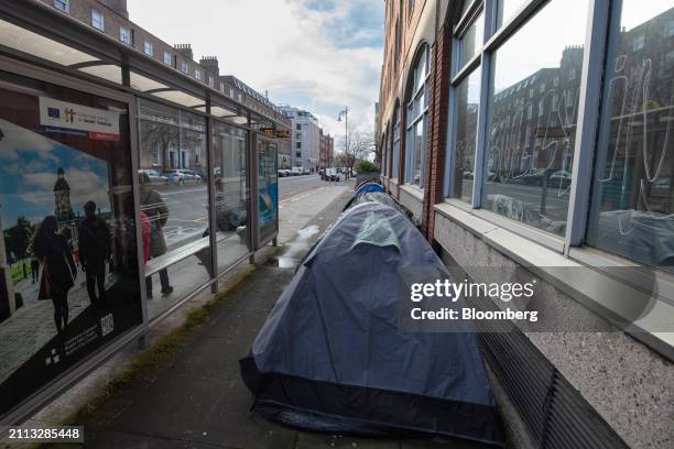 Tents belonging to asylum seekers outside the International Protection Office in Dublin, Ireland, on Thursday, March 28, 2024. Ireland has maintained...