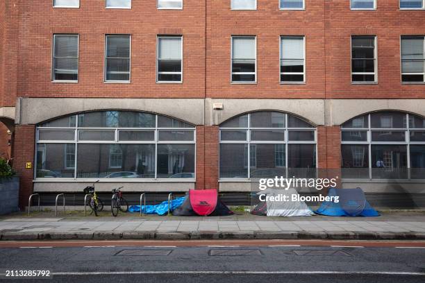 Tents belonging to asylum seekers outside the International Protection Office in Dublin, Ireland, on Thursday, March 28, 2024. Ireland has maintained...