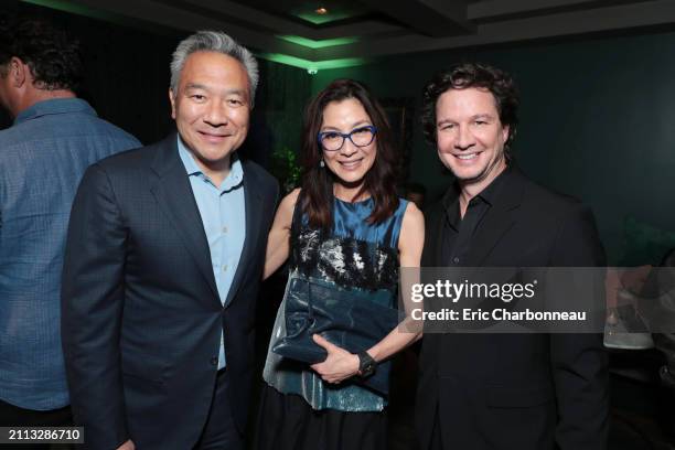 Kevin Tsujihara - Chairman and CEO, Warner Bros. Entertainment, Michelle Yeoh and John Penotti, Producer seen at Warner Bros. 'Crazy Rich Asians'...