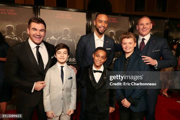 Alek Skarlatos, Bryce Gheisar, Paul-Mikel Williams, Anthony Sadler, William Jennings, Spencer Stone seen at Warner Bros. Pictures 'The 15:17 to...