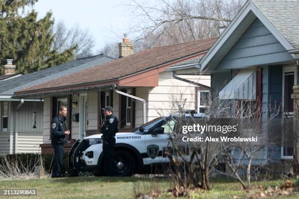Police on the scene of the 2300 block of Holmes St. That was involved in a stabbing incident on March 28, 2024 in Rockford, Illinois. Four people...
