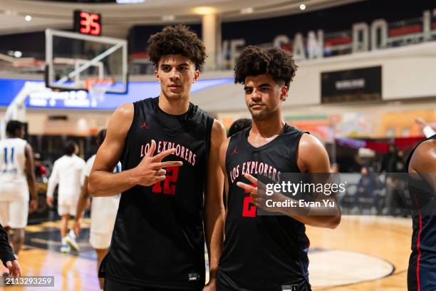 Cayden Boozer and Cameron Boozer of the Columbus Explorers pose for picture after the game against the Notre Dame Knights during The Throne high...