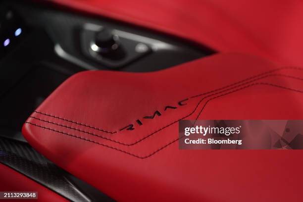 Stitching inside a 2024 Rimac Nevera electric vehicle hypercar during the 2024 New York International Auto Show in New York, US, on Thursday, March...