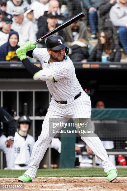 Yoán Moncada of the Chicago White Sox bats during the game between the Detroit Tigers and the Chicago White Sox at Guaranteed Rate Field on Thursday,...