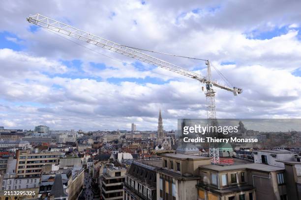 Brussels is seen from the Roof Top of 'Brucity' the new building of Brussels administration, on March 28, 2024 in Brussels, Belgium. The tower, in...