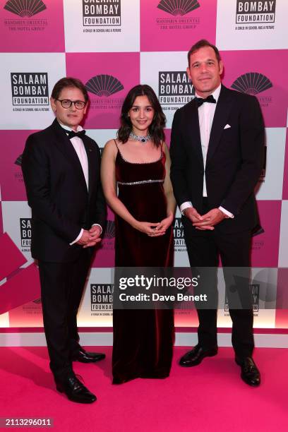 Laurent Kleitman, Alia Bhatt and Archie Keswick attend The Hope Gala hosted by Mandarin Oriental and Alia Bhatt in support of Salaam Bombay...