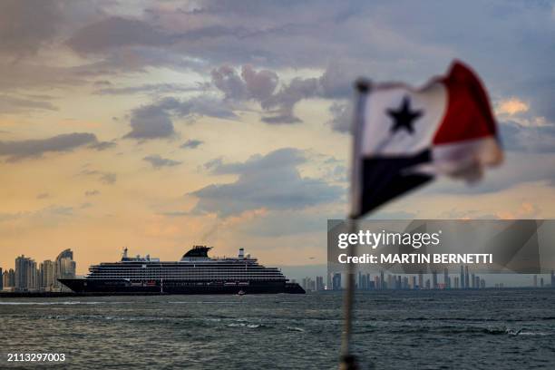 Cruise ship waits its turn to cross the Panama Canal in Panama City on March 28, 2024.