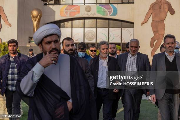 Ziyad al-Nakhalah , Secretary General of the Palestinian Islamic Jihad leaves after his speech during a rally in solidarity with Palestinians in...