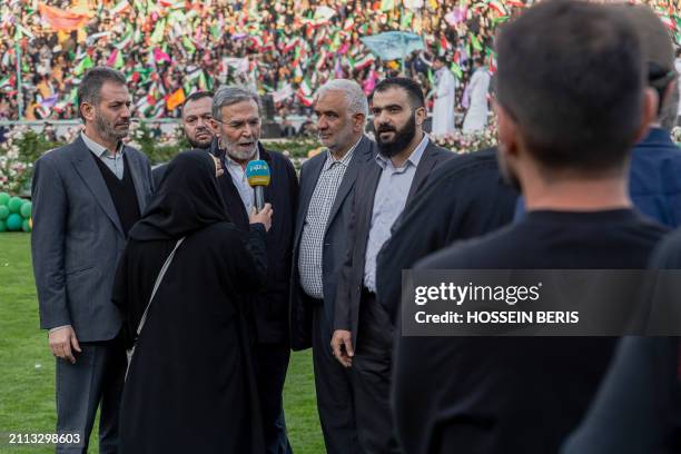 Ziyad al-Nakhalah , Secretary General of the Palestinian Islamic Jihad interviews after his speech during a rally in solidarity with Palestinians in...