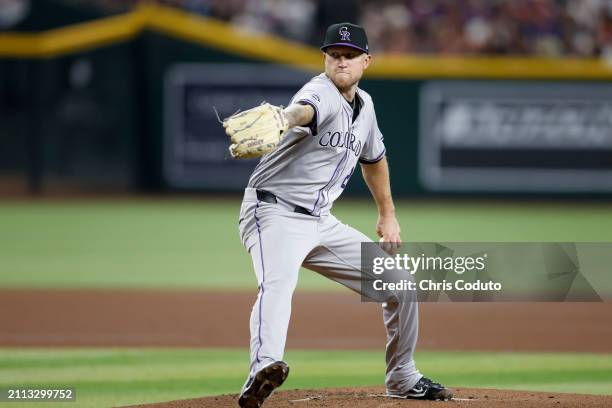 Kyle Freeland of the Colorado Rockies pitches during the game between the Colorado Rockies and the Arizona Diamondbacks at Chase Field on Thursday,...