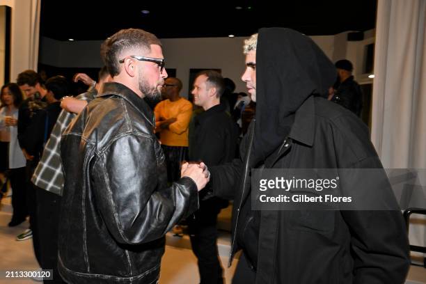 George Heaton and Miles Richie at the Represent Los Angeles store opening on March 28, 2024 in Los Angeles, California.