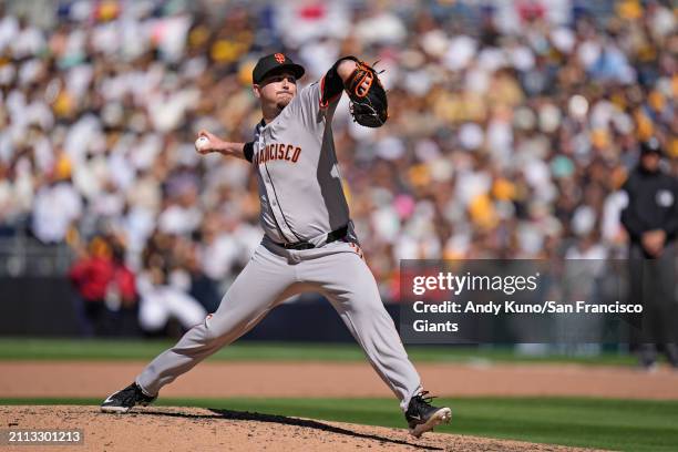 Luke Jackson pitching at Petco Park on March 28, 2024 in San Diego, California.