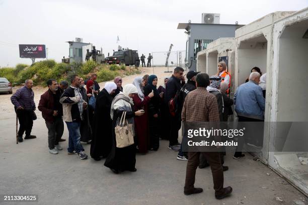 Israeli forces take security measures at Qalandia checkpoint between the northern West Bank and Jerusalem as Palestinians on their way to cross the...
