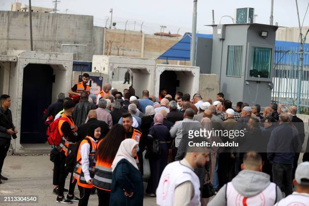 Israeli forces take security measures at Qalandia checkpoint between the northern West Bank and Jerusalem as Palestinians on their way to cross the...