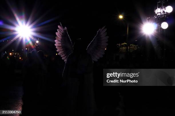 People are reenacting the Passion of Christ, which includes the scene of the washing of the feet, as part of the 181st representation of the Passion,...