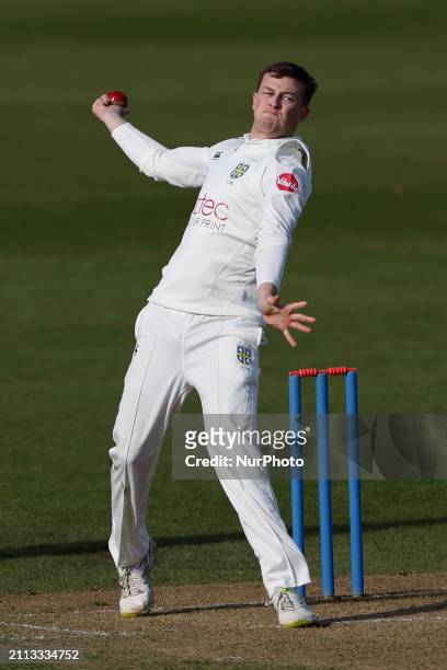 George Drissell is bowling for Durham during the friendly match between Durham County Cricket Club and Durham UCCE at the Seat Unique Riverside in...