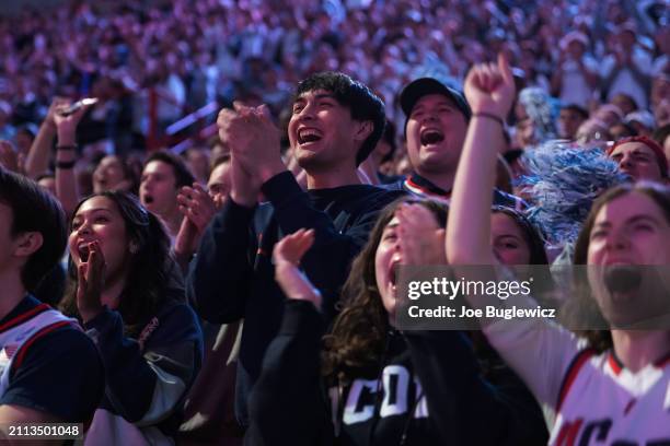 Connecticut Huskies fans cheer before a second round NCAA Women's Basketball Tournament game against the Syracuse Orange at the Harry A. Gampel...