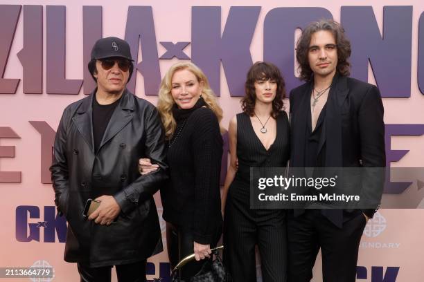 Gene Simmons, Shannon Tweed, Keltie Straith and Nick Simmons attend the Warner Bros. And Legendary Pictures world premiere of "Godzilla X Kong: The...