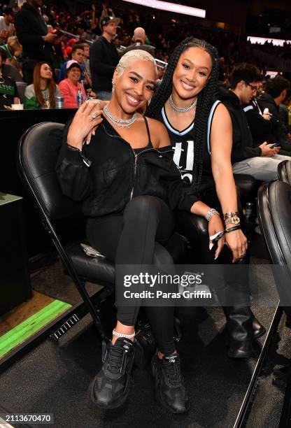 Simone and Crystal Renee Hayslett attends the game between the Boston Celtics and the Atlanta Hawks at State Farm Arena on March 25, 2024 in Atlanta,...