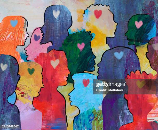 group of loving  diverse people - heart abstract stock illustrations