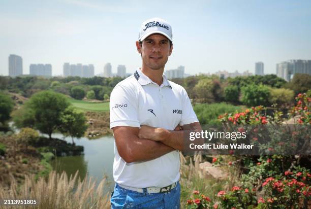 Matteo Manassero of Italy poses for a photo prior to the Hero Indian Open at DLF Golf and County Club on March 26, 2024 in New Delhi, India.