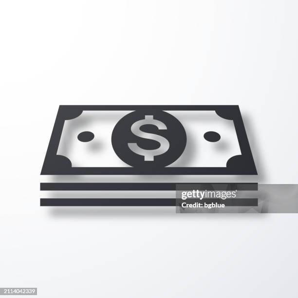 dollar banknotes. icon with shadow on white background - stack dollar bills white background stock illustrations
