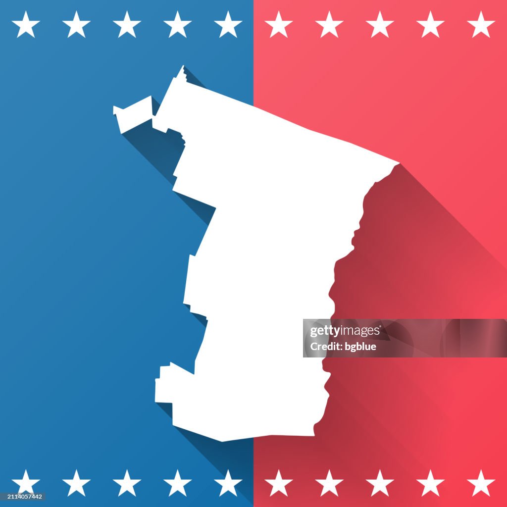 Windsor County, Vermont. Map on blue and red background